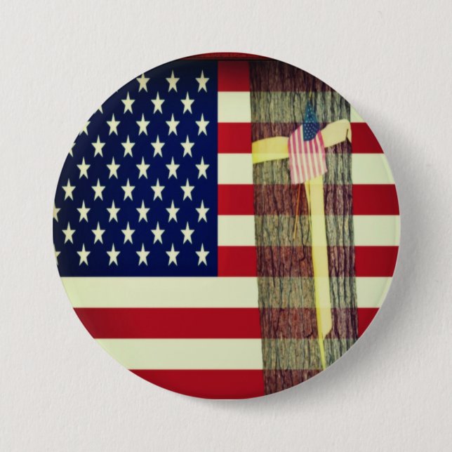 American Flag - Yellow Ribbon Support Troops 7.5 Cm Round Badge (Front)