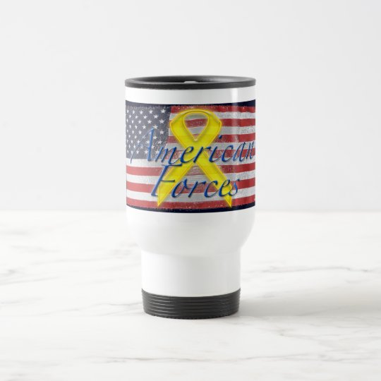 American Flag, yellow ribbon Travel Mug