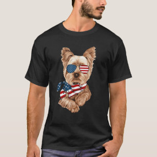 American Flag Yorkie Patriotic 4Th Of July Dog T-Shirt
