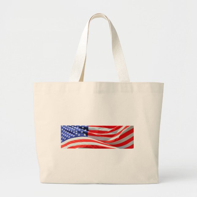 American Flag, you can add text and upload photos Large Tote Bag (Front)