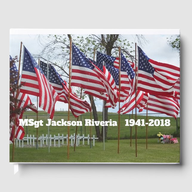 American Flags and Crosses Military Memorial Guest Book (Front)