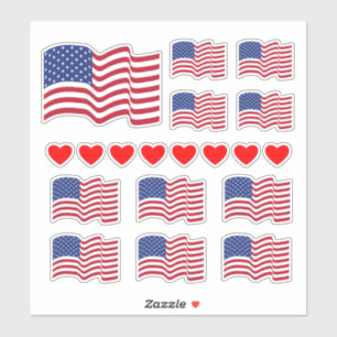 American Flags and Hearts Stickers 