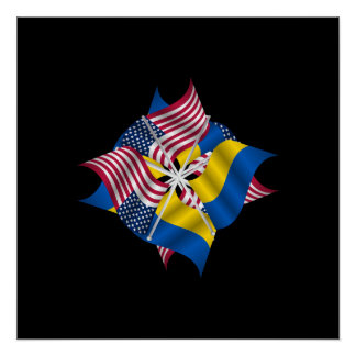 American flags and Ukrainian flags Poster