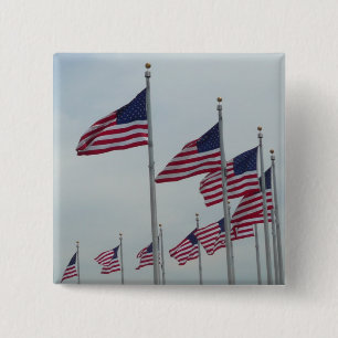 American Flags at the Washington Monument 15 Cm Square Badge