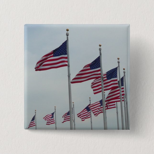 American Flags at the Washington Monument 15 Cm Square Badge (Front)