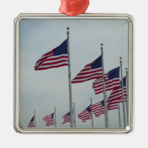 American Flags at the Washington Monument Metal Tree Decoration