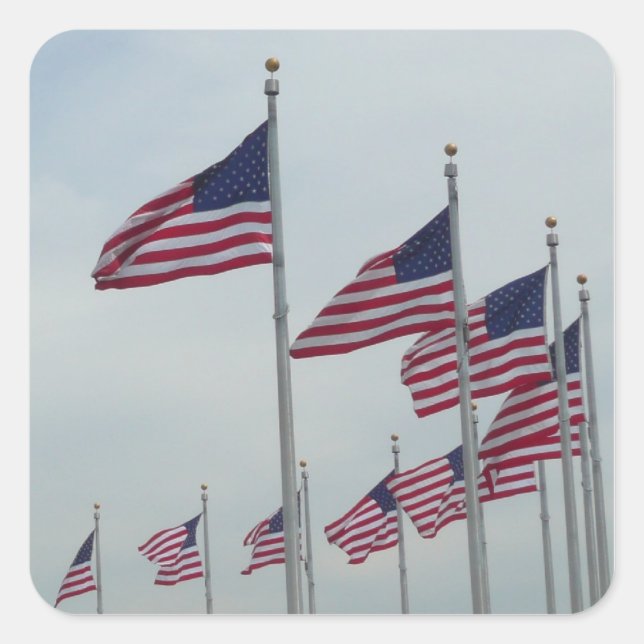 American Flags at the Washington Monument Square Sticker (Front)