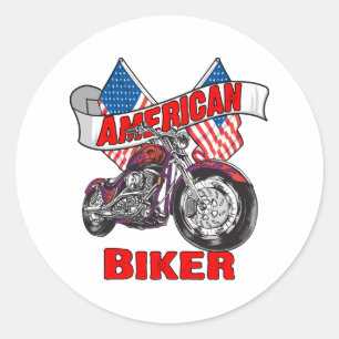 American Flags Biker Classic Round Sticker