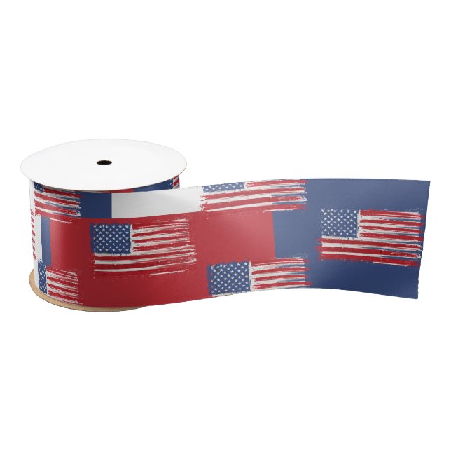 American Flags On Red White and Blue Satin Ribbon (Spool)