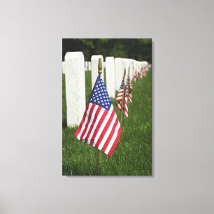 American flags on tombs of American Veterans on 2 Canvas Print