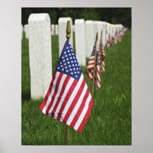 American flags on tombs of American Veterans on 2 Poster