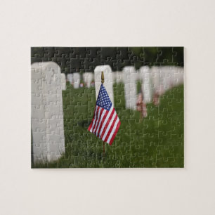 American flags on tombs of American Veterans on Jigsaw Puzzle