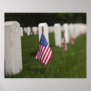 American flags on tombs of American Veterans on Poster