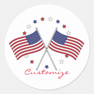 American Flags Thunder_Cove Patriotic 4th of July Classic Round Sticker