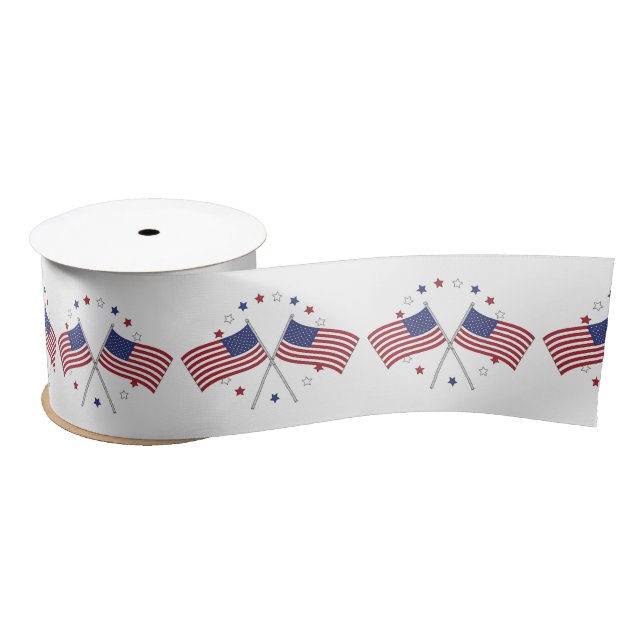 American Flags Thunder_Cove Patriotic 4th of July Satin Ribbon (Spool)