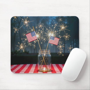 American Flags With Sparklers In a Mason Jar Mouse Mat