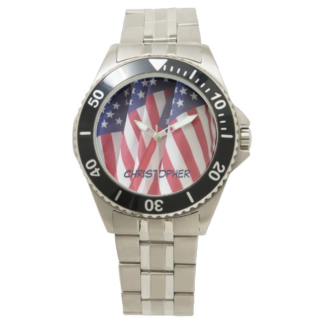 American Flags Wrist Watch, Personalised Watch (Front)
