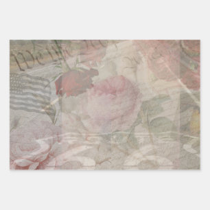 American Floral Decoupage Compilation Wrapping Paper Sheet