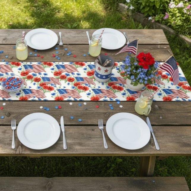 American Flowers And Flags  Short Table Runner (Creator Uploaded)