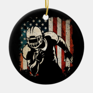 American Football 4th July American Flag Patriotic Ceramic Tree Decoration