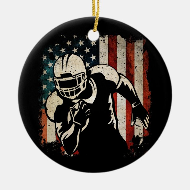 American Football 4th July American Flag Patriotic Ceramic Tree Decoration (Front)