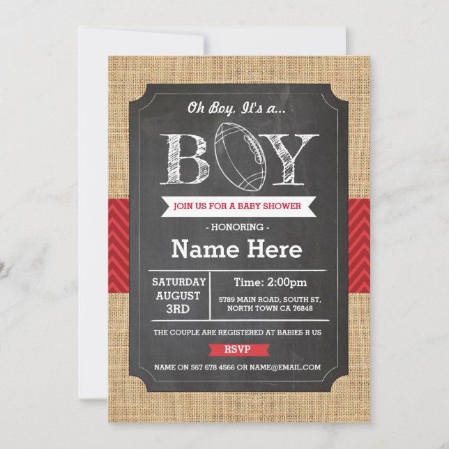 American football Baby Shower Boy Rugby Invite (Front)