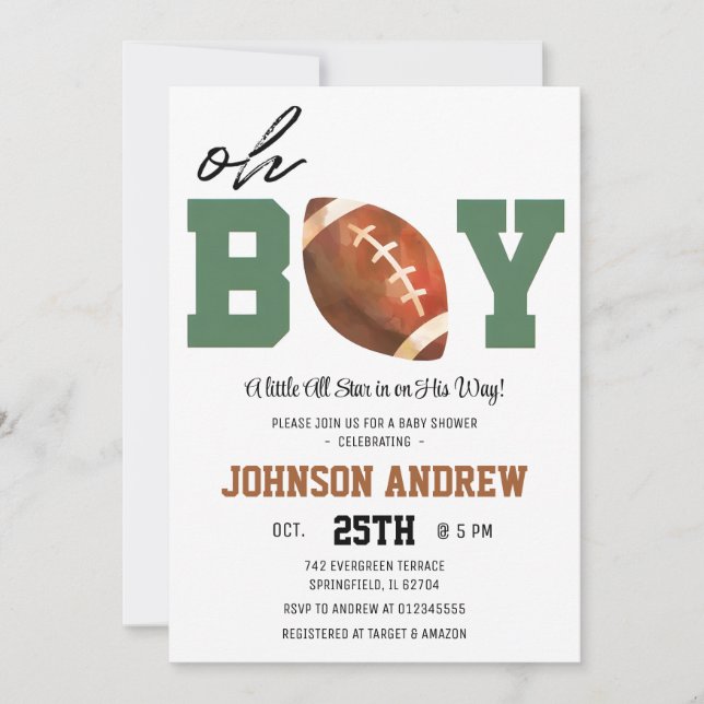 American football Baby Shower Invitation (Front)