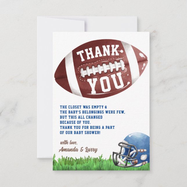 American Football Baby Shower Thank You Card (Front)