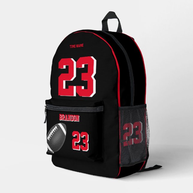 American Football ball backpack black red (Back Corner Right)