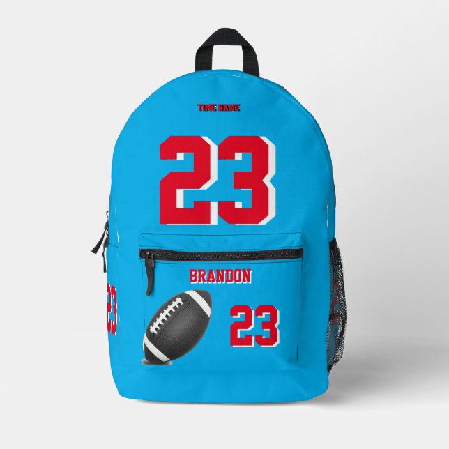 American Football ball backpack sky blue red bags (Front)