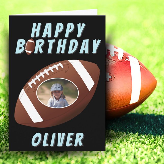 American Football Ball Birthday Boy Photo Card (Creator Uploaded)