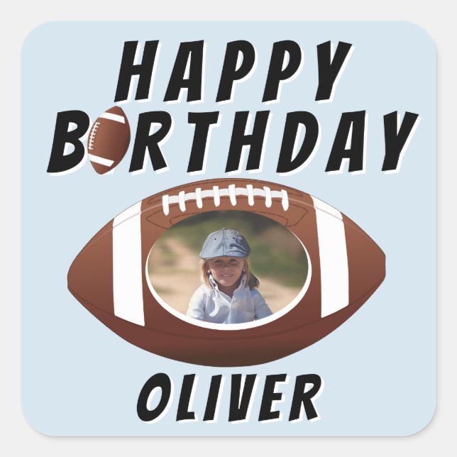 American Football Ball Birthday Boy Photo Square Sticker (Front)