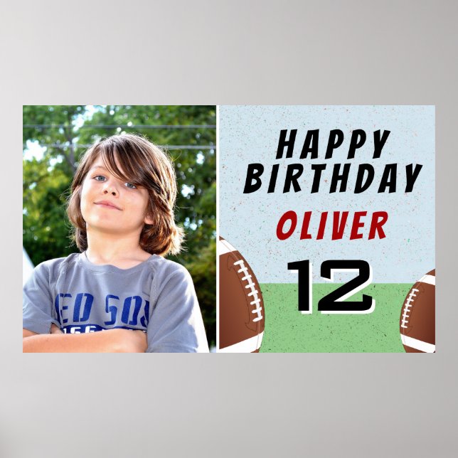 American Football Ball Birthday Party Photo Poster (Front)