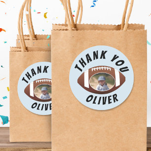 American Football Ball Birthday Photo Thank you Classic Round Sticker