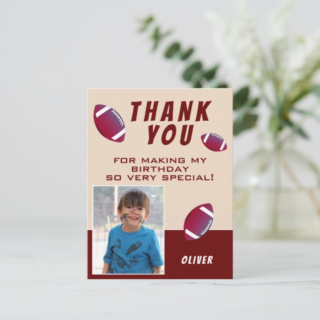 American Football Ball Birthday Photo Thank you Postcard (Standing Front)