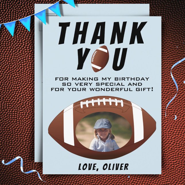 American Football Ball Birthday Photo Thank you Postcard (Creator Uploaded)