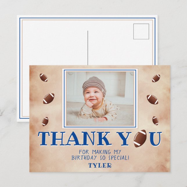 American Football Ball Birthday Photo Thank you Postcard (Front/Back)