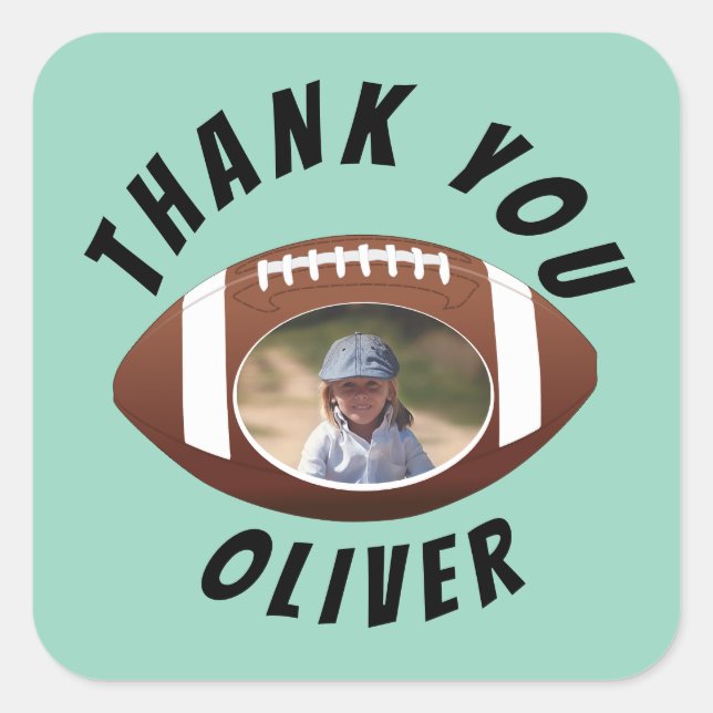 American Football Ball Birthday Photo Thank you Square Sticker (Front)