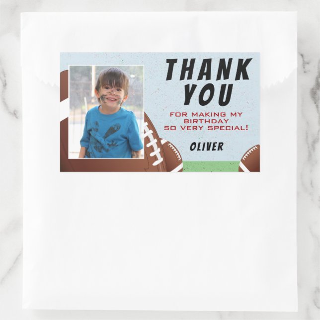 American Football Ball Birthday Thank you Photo  Rectangular Sticker (Bag)