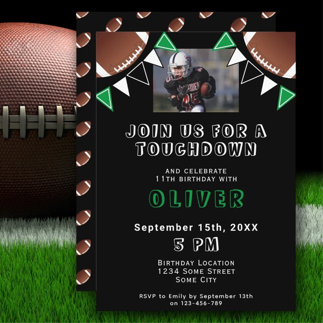 American Football Ball Flags Photo Birthday Party Invitation (Creator Uploaded)