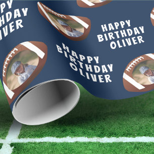 American Football Ball Happy Birthday Boy Photo Wrapping Paper