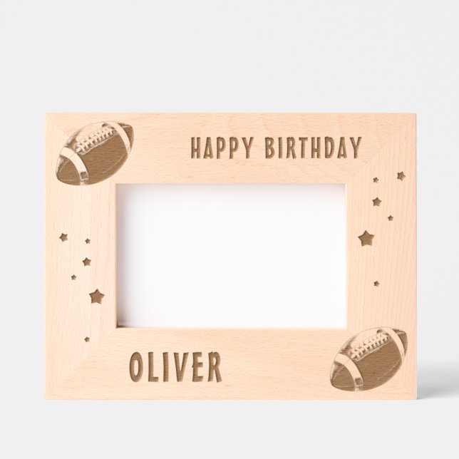 American Football Ball Happy Birthday Etched Frames (Front)