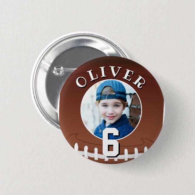 American Football Ball Kids Birthday Age Photo 6 Cm Round Badge (Front & Back)
