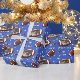 American Football Ball Merry Christmas Photo Wrapping Paper