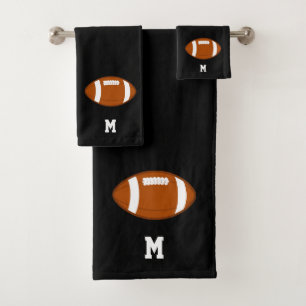 American Football Ball & Monogram on Black Bath Towel Set