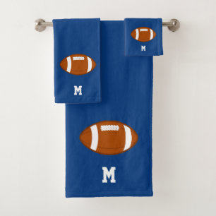 American Football Ball & Monogram on Royal Blue Bath Towel Set
