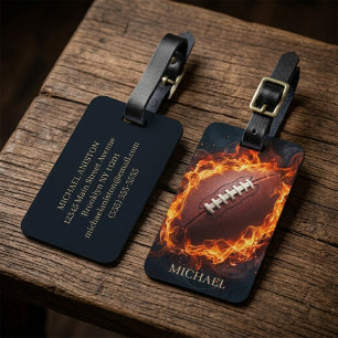 American Football Ball on Fire Personalised Luggage Tag