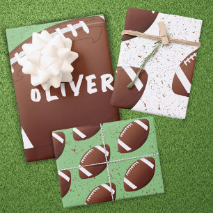 American Football Ball Pattern Kids Birthday Wrapping Paper Sheet