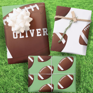 American Football Ball Pattern Kids Birthday Wrapping Paper Sheet