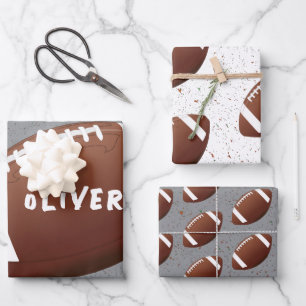 American Football Ball Pattern Kids Birthday Wrapping Paper Sheet